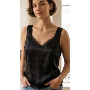 Melrose vintage silk charmeuse cami blouse with lace trim